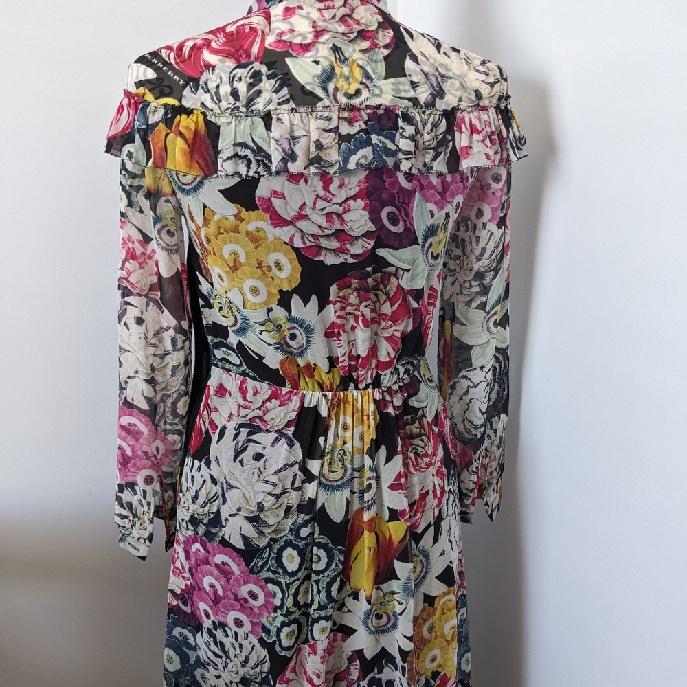 Burberry Floral Silk Georgette Frill Detail Long Sleeve Dress - Picture 4 of 6